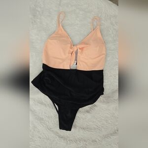 Cupshe Peach and Black One Piece Swimsuit‎ with Tie Detail